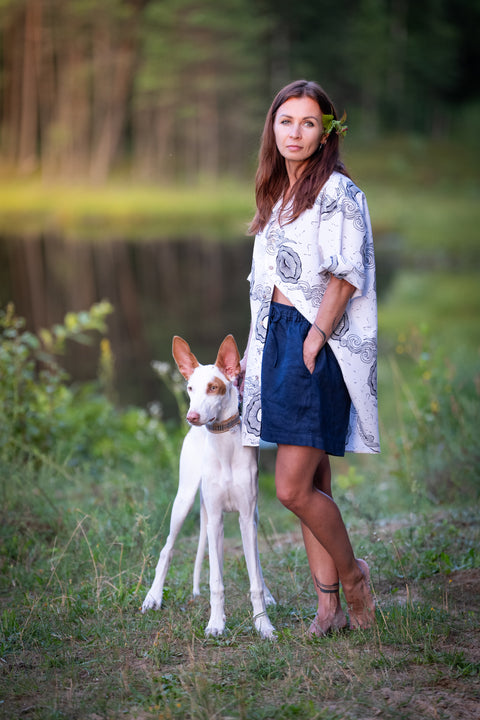 blue linen shorts