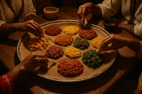 Ethiopian dinning with Enjera